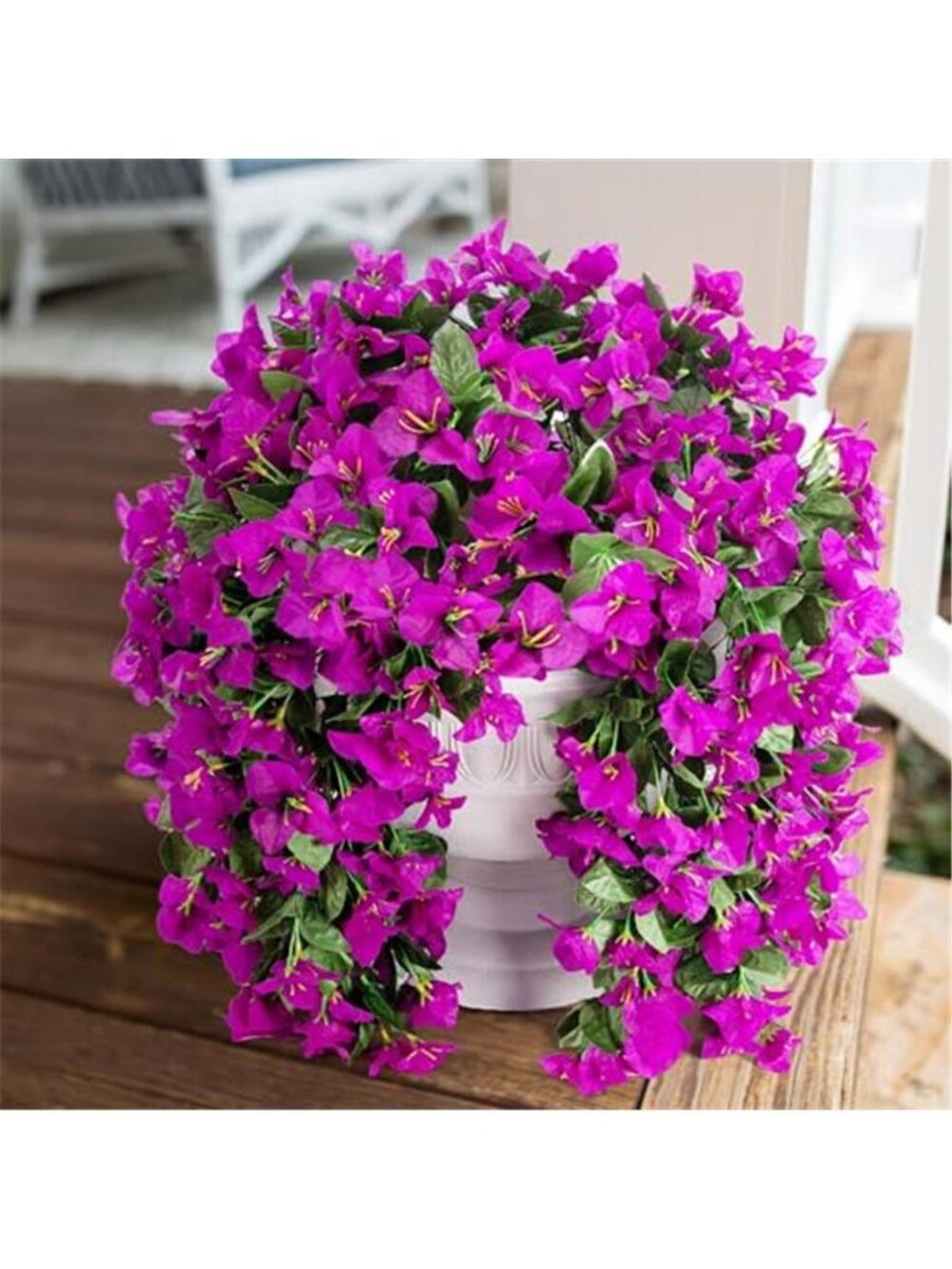 Artificial Bougainvillea Hanging Flowers UV Resistant Outdoor Faux Purple Plants